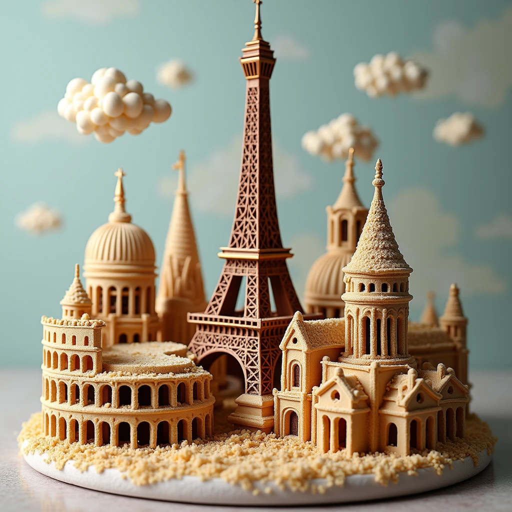 could you imagine top touristic attractions in europe like a dessert. Please note that the places remain its own real background