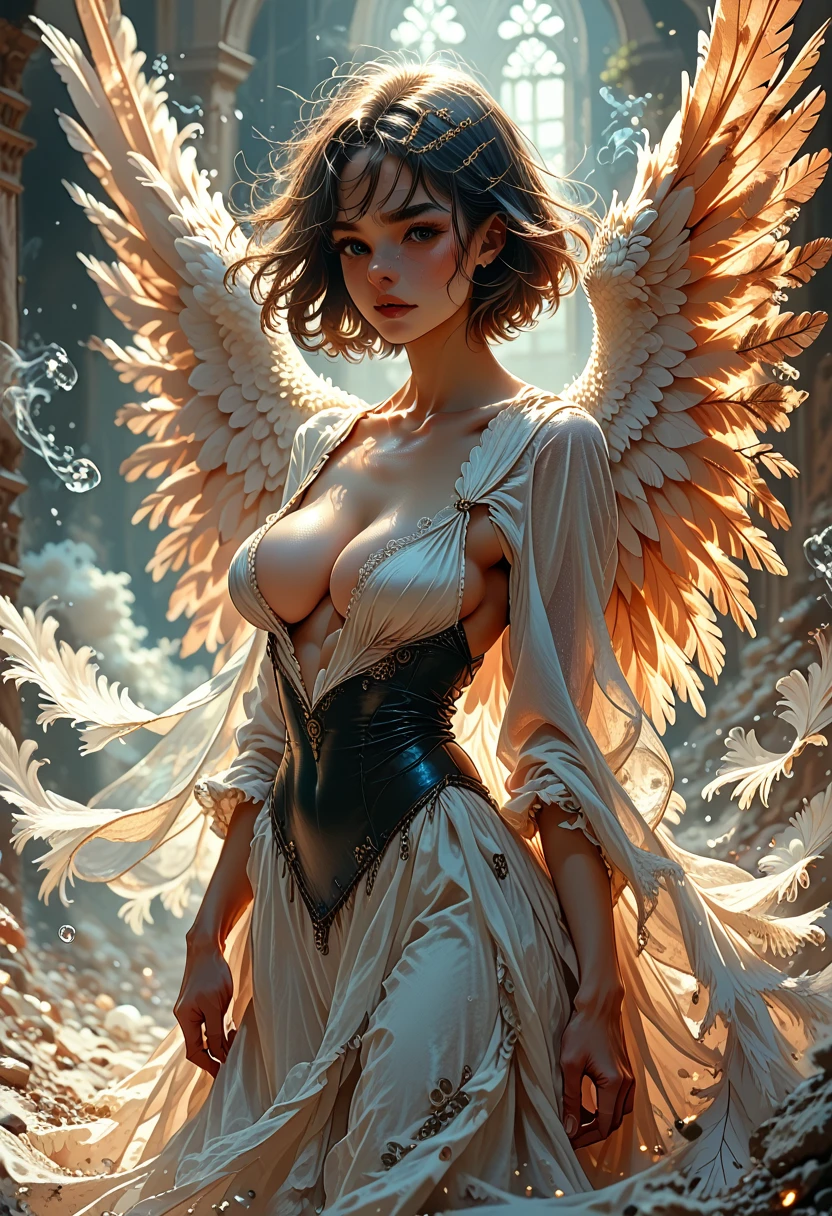 textile,big_breast,short hair ,feathered wings