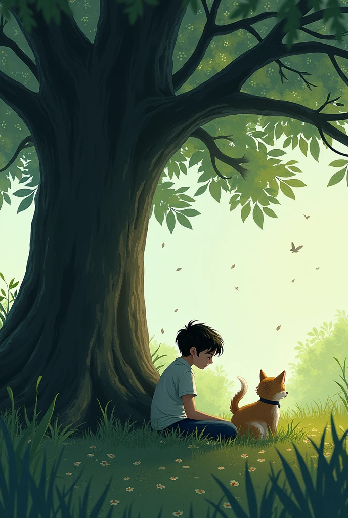 In the garden, a breeze rustled the leaves of the old oak tree. Milo sat down in front of it, his head hanging low. He remembered how Luna would always sit here with him, her tail flicking in contentment. Tears welled up in his eyes again. He missed her so much.