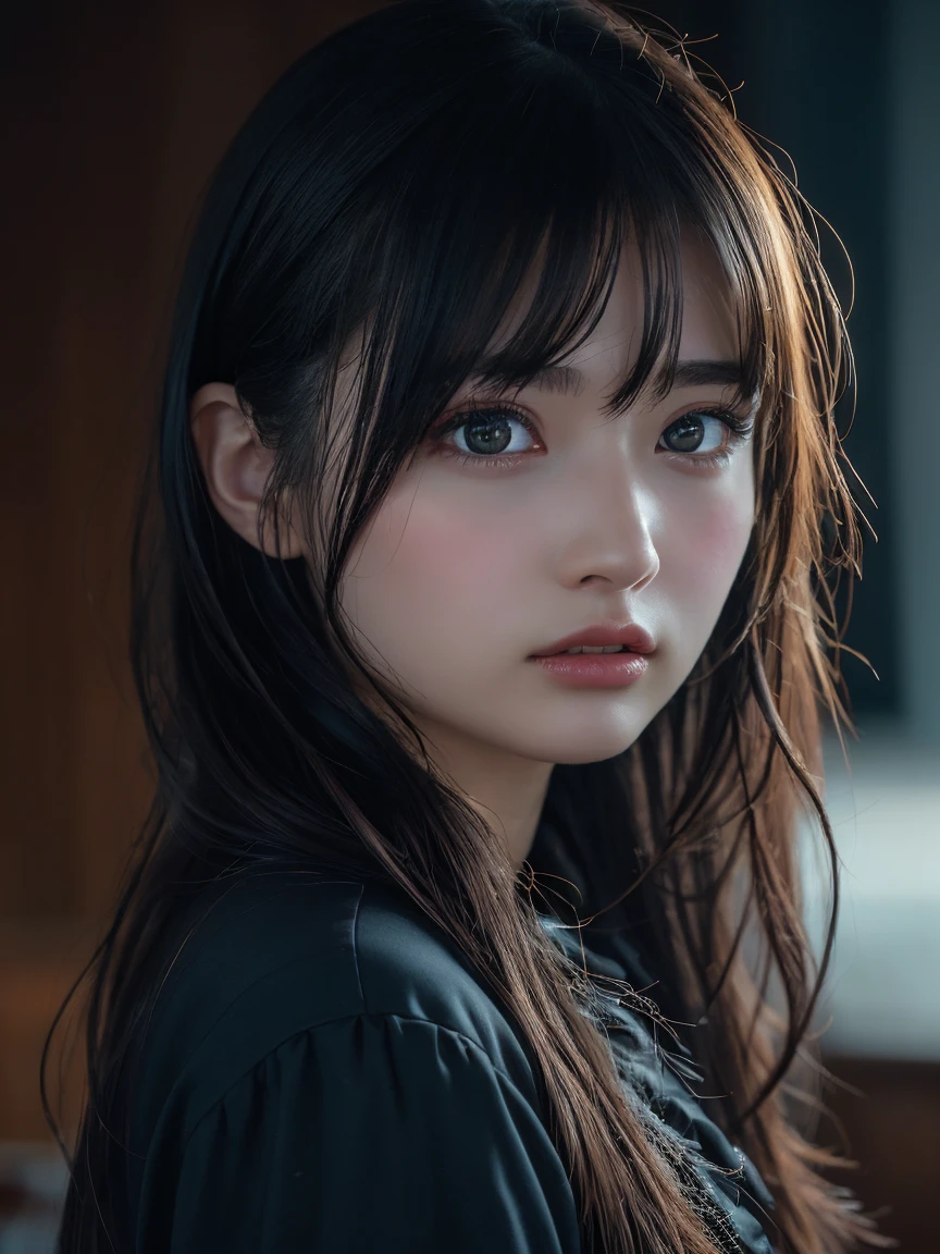 Highest quality,Tabletop,High resolution,Beautiful Eyes,Detailed Background,[Backlight],(Facial lighting),[close:0.8],(8k、RAW Photos、Highest quality、masterpiece:1.2)、(Realistic、Goth
