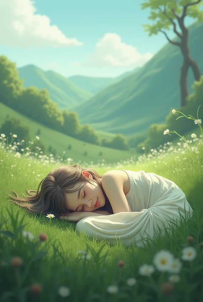 That  girl is sleeping, close your eyes, shut your mouth, without a bed in blanket in mattress for bedroom