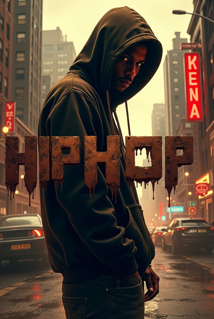 Please make hip hop album cover and add album name as the brown print