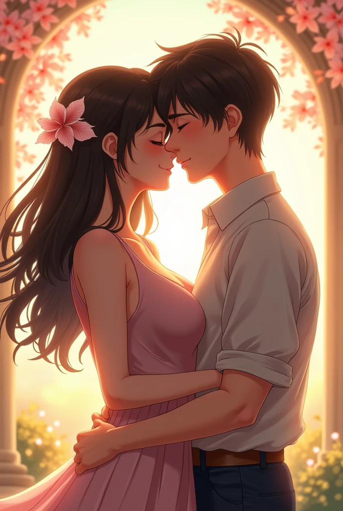 Girl big boobs boy kiss anime