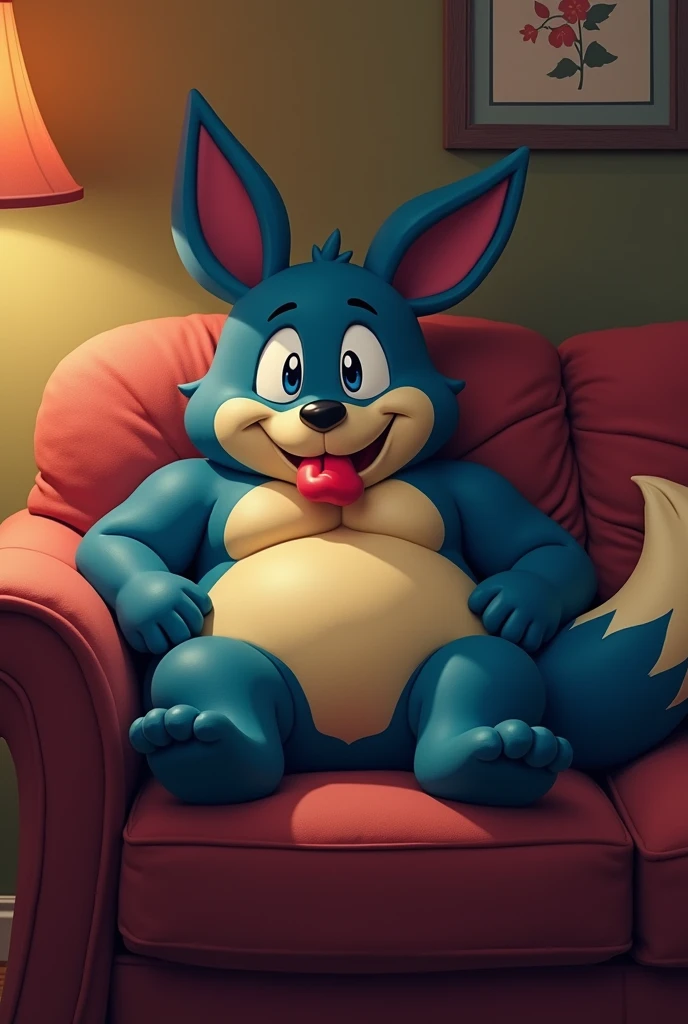 Smelly fat lucario lying on the couch, fapping penis
