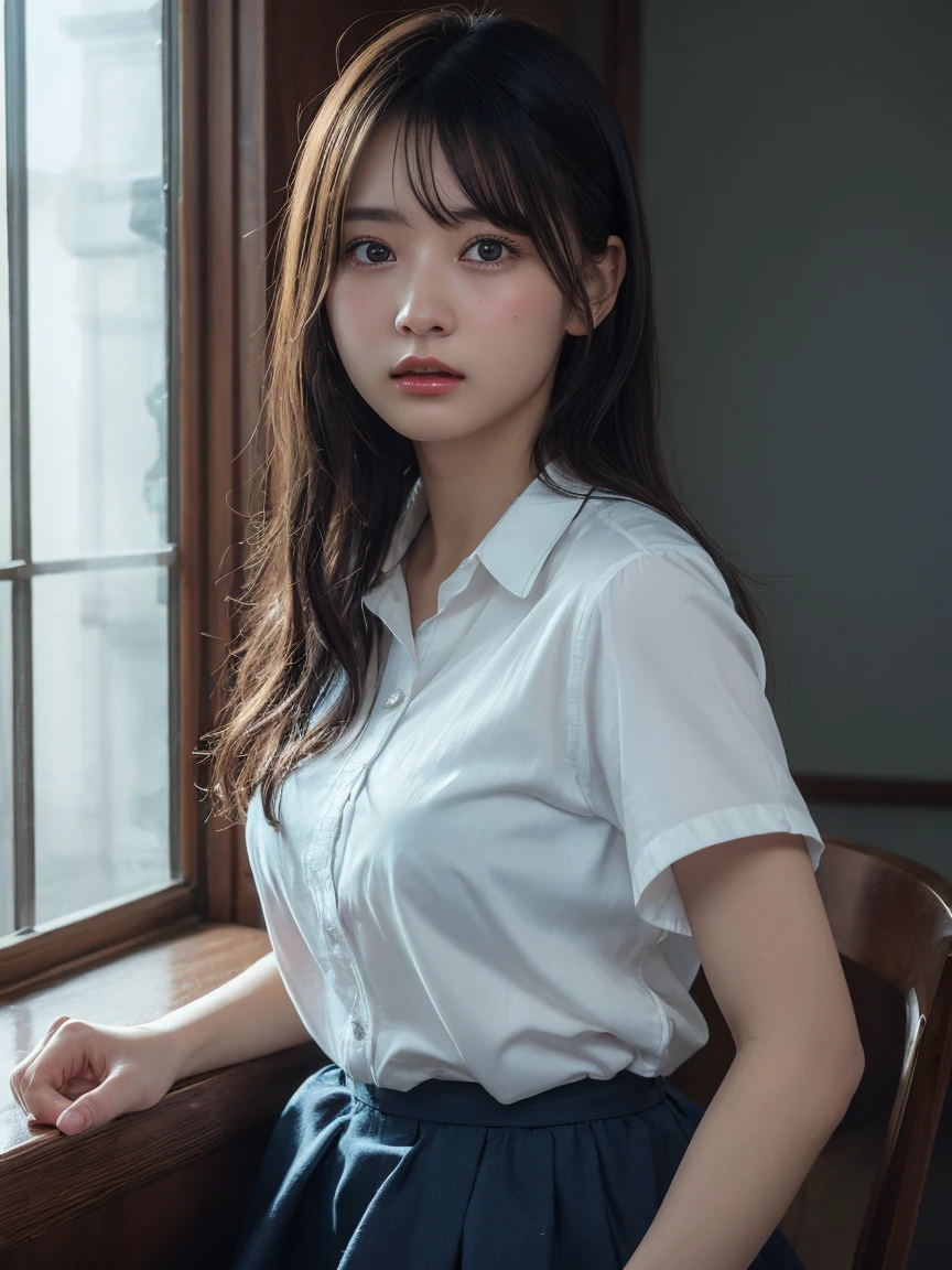 Highest quality,Tabletop,High resolution,Beautiful Eyes,Detailed Background,[Backlight],(Facial lighting),[close:0.8],(8k、RAW Photos、Highest quality、masterpiece:1.2)、(Realistic、skirt