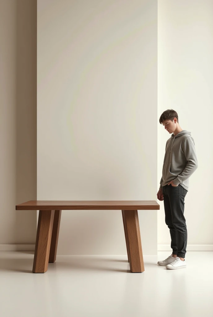 a table three feet high, a person five feet high beside it