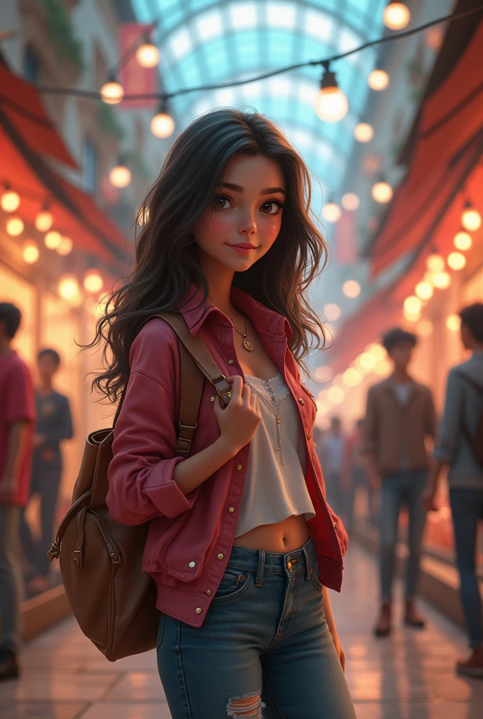 A girl is shopping.