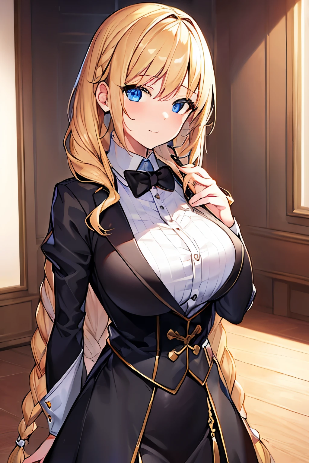 (4K、masterpiece、Highest quality、high resolution、Detailed light、Detailed Shadows、Detailed Design)、1 girl、Blonde、Braided into head、tuxedo、Meet and greet、Cool clothes、Butler