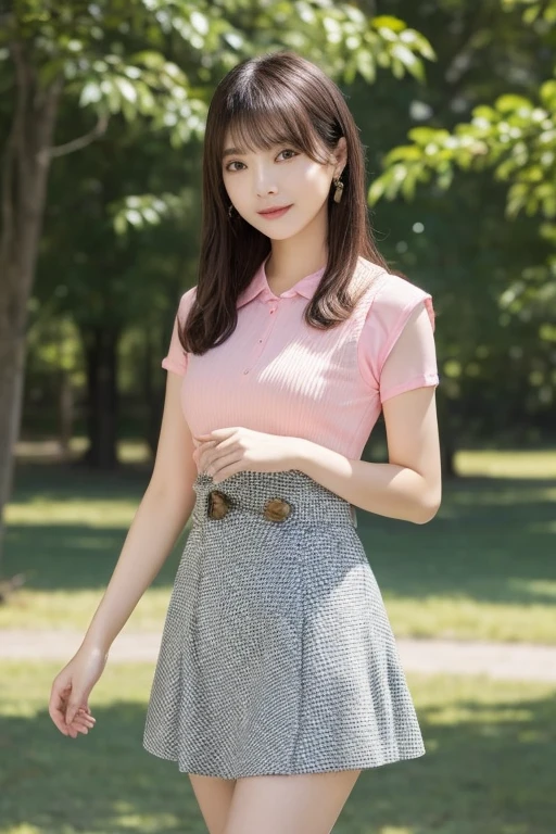 masterpiece、Highest quality、８Ｋ、Japanese adult beauty、Beautiful women in their 20s、Black lob hair、Light pink vest、Light pink tight skirt(Summer use)、White short sleeve blouse、A tight waist that can be seen even through clothes、Attractive body、