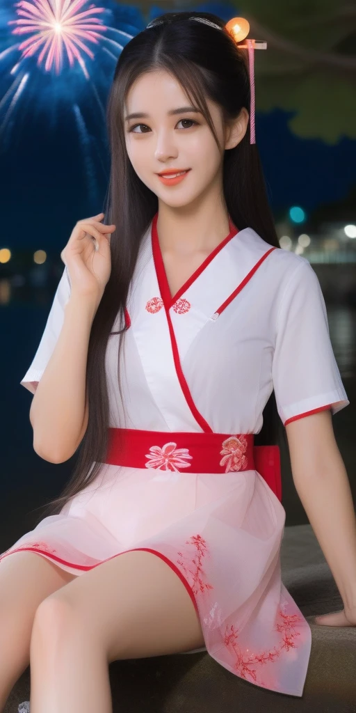 ((64k，Ultra-high resolution，Ultra high quality，masterpiece，Hyperrealistic，Young and adorable, beautiful, young, adorable，〜20 year old girl，young woman，Full body photo，Full body angle，Whole Body Ezbian，Surreal，Very detailed:1.3，Ultra-realistic:2.5))，Cute smile，Adorable smile，nice smile，Baby Face，A Cup〜D Cup Size Breast，Straight Long Hair，Black Hair，Sitting，Cute face，Glowing Skin，Glossy face，Beautiful body，concentrated，((Beach))，((ＶNeck dress，Slimming waist dress，Elegant short sleeve dress))，((Color on background々Fireworks))，((High school girl blazer，Transparent exy maid outfit，Sister dress with embroidered collar，Wear a shrine maiden&#39;s costume and roll up your mini hakama.，Aircraft Cabin Attendant Uniform，Aircraft Stewardess Uniform))，((Seamless Ultra-thin All-through Pantyhose，Ultra-thin seamless pantyhose, sexy, all-through, beautiful legs, tights, sheer, pantyhose, women&#39;s))，single eyelid，Long legs，Thin legs，Beautiful hands and feet，Thin thighs，Nice thighs，((Ultra Micro Mini Skirt:1.2)):1.4，underwear　simpleunderwear，((地面にSitting))，Water Lake，A prestigious European-style castle，Rose garden in the background，Bare shoulders，Low - Angle，((Face your body forward))，((Sitting position))，((Spread your legs and do the M-leg pose.))，Pull up one＆#39;My tight skirt，bangs，Beautiful legs，((Wearing:1.3))，((Girl panties exposed:1.3))，((Japanese women who still retain their beautiful youthfulness，A European woman who still retains her beautiful youthfulness))，With a young body，
