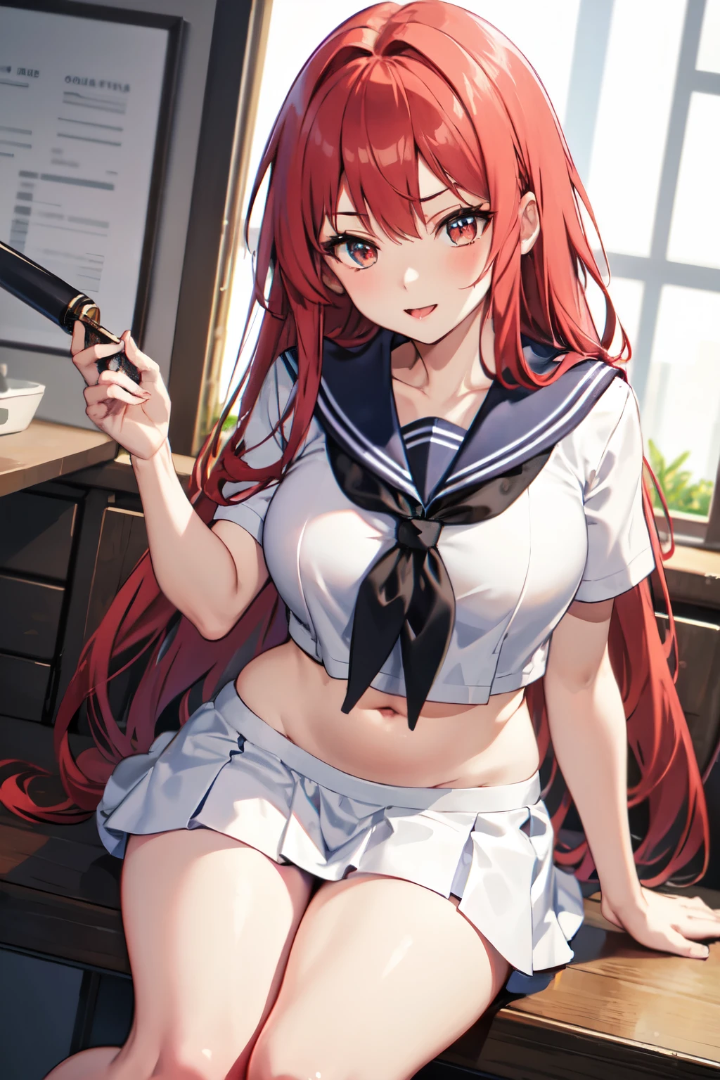 8k,Highest quality,masterpiece, Sharp focus,high school girl,,Red hair,Lewd,Sailor suit