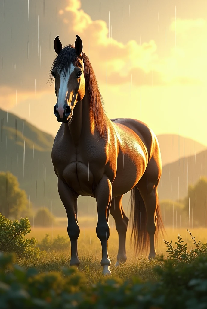 Sun lite and horse's is raining 