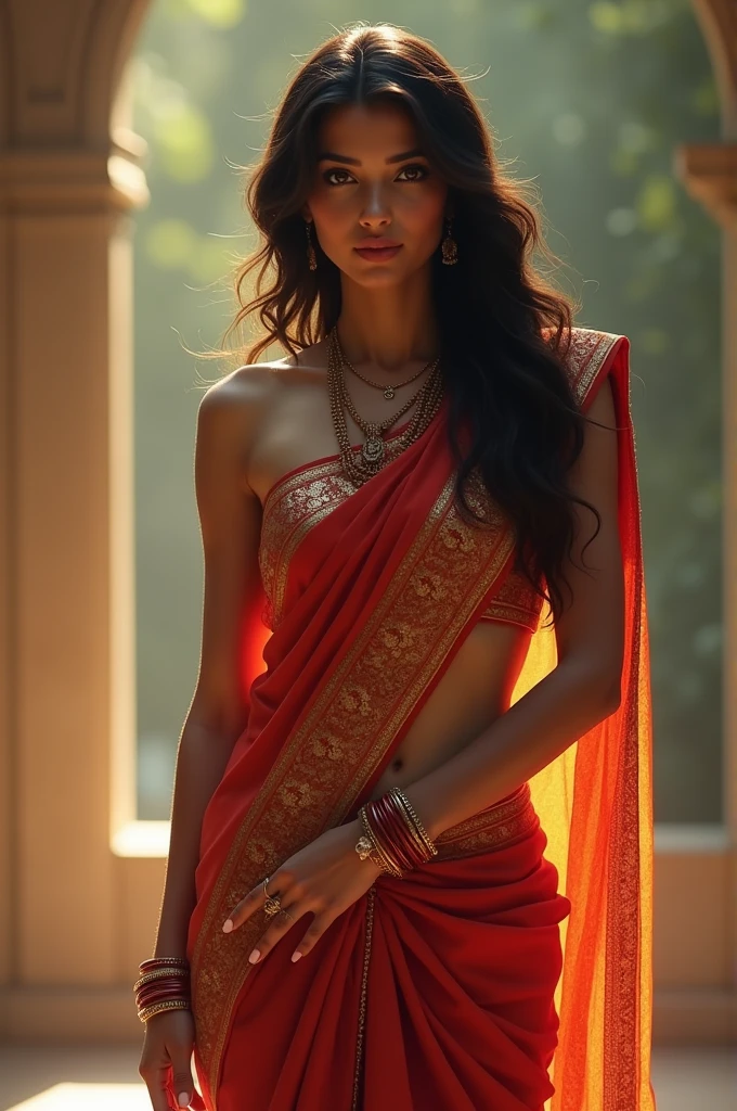 Beautiful girl with white leg big boobs wearing sari