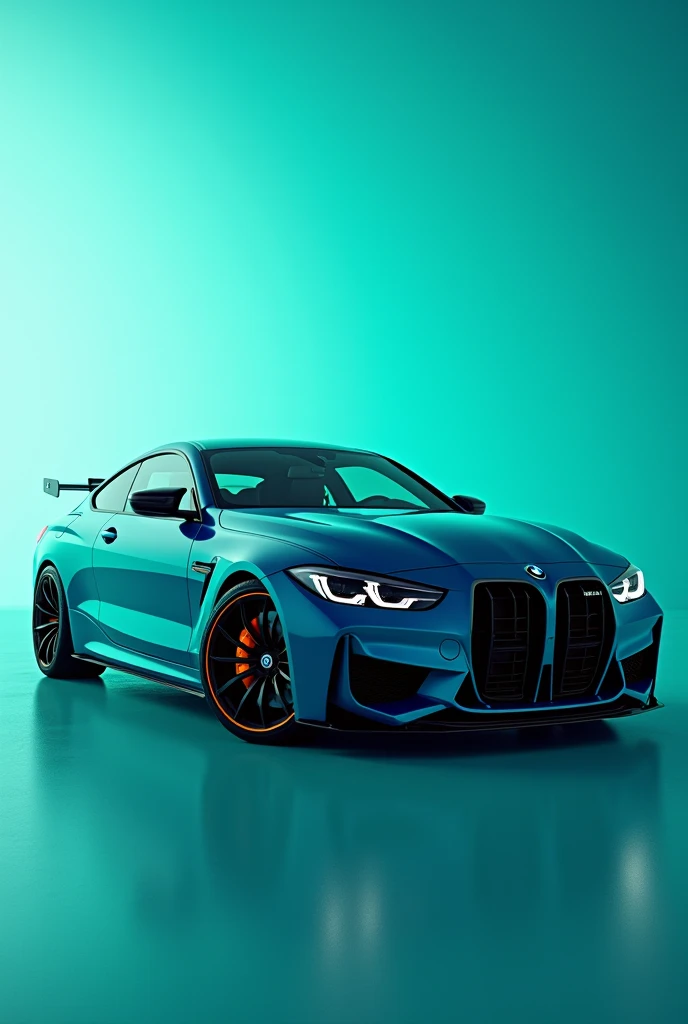 BMW m4 competition With and teal nad lights background and Orange