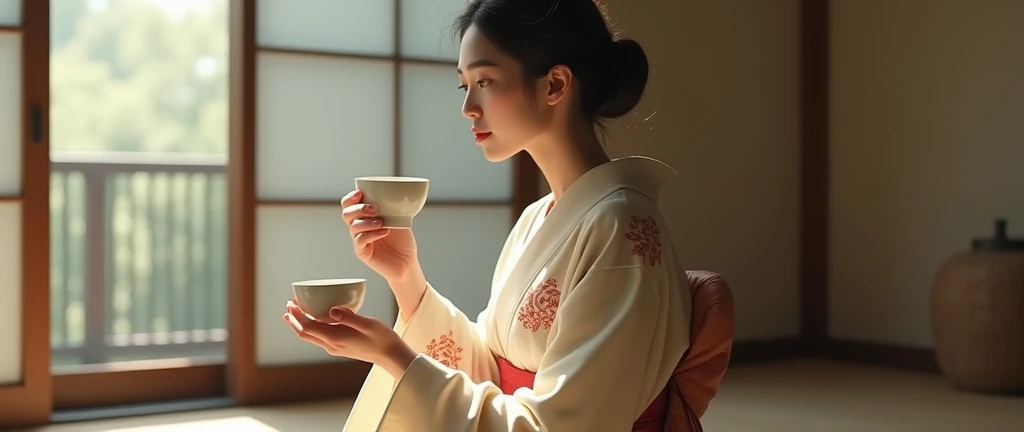 Woman drinking  sake
