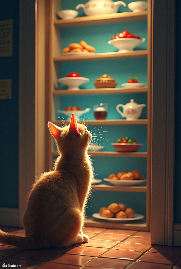 Mysterious Feast: A cat who is always hungry discovers a hidden, magical pantry in the house. Whatever they wish for appears, but each meal has a peculiar effect on the cat.