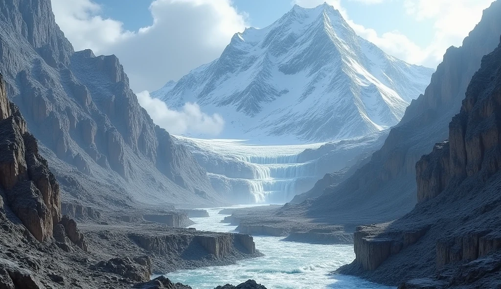 There is a steep mountain,Many streams in the mountains,There are no flowers and trees(best quality,4K,8k,High level,masterpiece:1.2),Ultra Detailed,(lifelike,Photo real,Photo real:1.37)