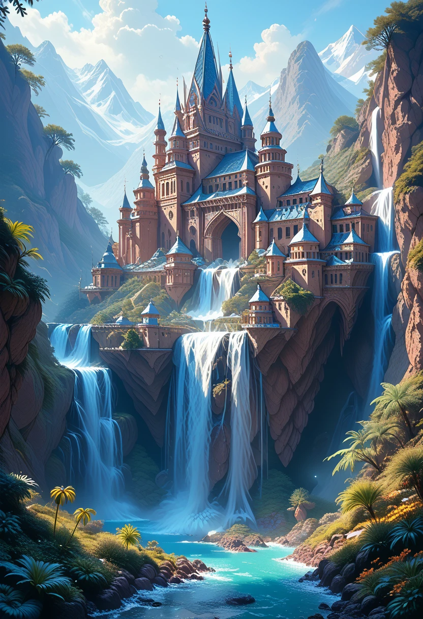 super huge mountains alps magnificent view magnificent nature fantasy huge waterfall high resolution masterpiece best quality