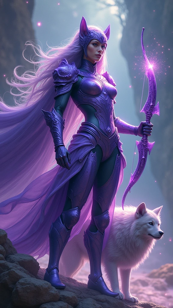 ((Violet lady Warrior suit with arrow of fairy of stars)) , together with his spirit animal , high quality, (RAW photo, best quality), (realistic, photorealistic: 1.4), (extremely delicate and beautiful: 1.4), amazing, fine details, masterpiece, ultra detailed, high resolution, best illustration, best shadow, intricate, ( extremely intricate: 1.2), (exquisitely detailed skin), cinematic light, perfect anatomy, (cool color: 1.4), sharp focus, 8k UHD, DSLR, (Fujifilm XT3),(estilo cinematográfico :1.4), (efectos cinematográfico :1.4), (colores cinematográfico), Epic Fantasy Art Style HD, 4K fantasy art, epic fantasy digital art style, epic fantasy art style, Fantasy Woman, epic fantasy art portrait, Epic fantasy style, hyperrealistic fantasy art, hd fantasy art, Epic fantasy character art, epic fantasy art, in style of dark fantasy art, epic fantasy digital art
