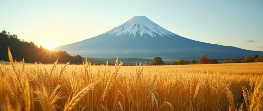 Inada, Swaying golden ears of rice,autumn's,Wind,masterpiece,evening,mt.fuji,4K,real