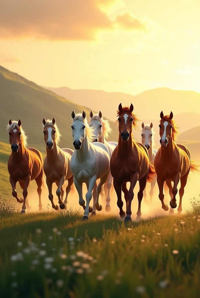 Sun lite and 7 horse's is running beutiful begraund