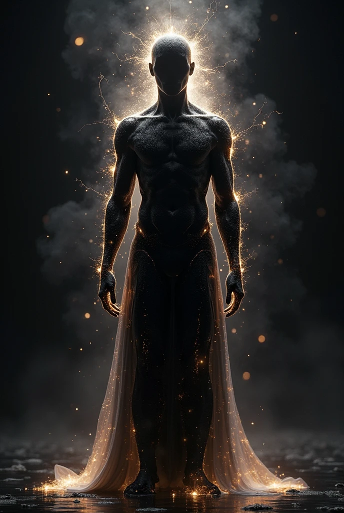 Humanoid creature with a male body
Creature without a face
No face
No face
Flat face
Flat face
Flat face
Flat face
No face, no face, no facial features
Surrounded by a resplendent
glow Shine from within
Body made of pure and brilliant black energy
Creature made of energy and only black energy
Bright energy very bright dazzling