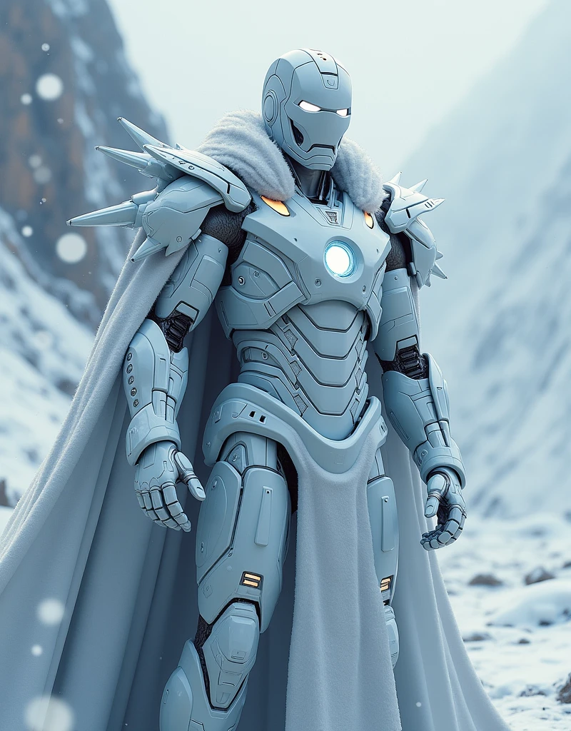 Snow king wearing a iron man suit
