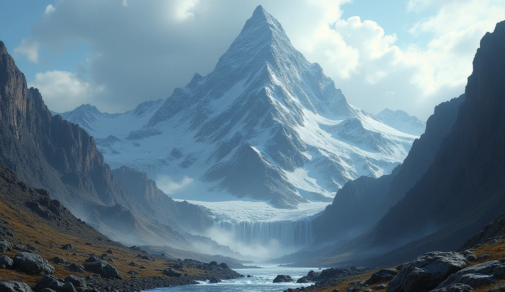 There is a steep and straight mountain,Many streams in the mountains,There are no flowers and trees(best quality,4K,8k,High level,masterpiece:1.2),Ultra Detailed,(lifelike,Photo real,Photo real:1.37)