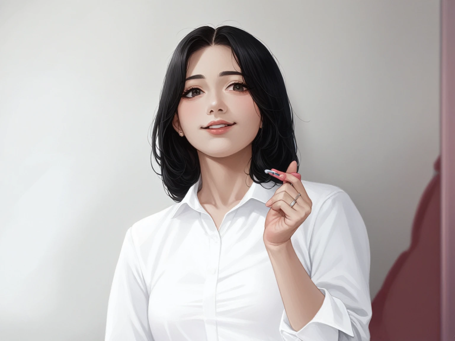 there is a woman holding a toothbrush in front of a white wall, portrait of female korean idol, tzuyu from twice, lee ji-eun, female actress from korea, lee ji - eun, portrait of jossi of blackpink, cute korean actress, heonhwa choe, beautiful young korean woman, kwak ji young, inspired by Kim Jeong-hui