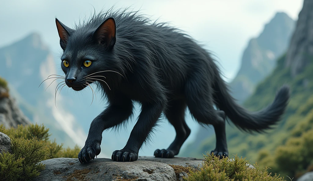 There is a wild beast on the mountain,Like a civet cat,But with human hair(best quality,4K,8k,High level,masterpiece:1.2),Ultra Detailed,(lifelike,Photo real,Photo real:1.37)