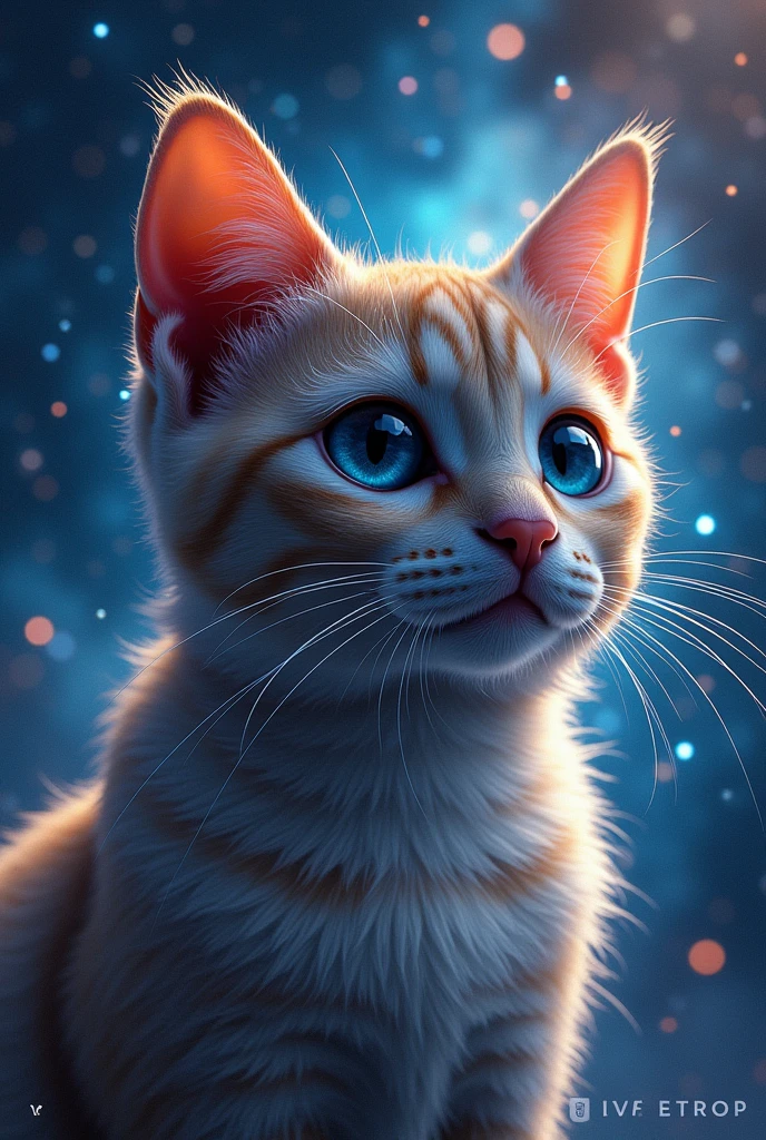 Genrate image close-up of a cat face, outer space in the background (stars and galaxies shining beautifully), space cat, large "TM" on the screen is written in large letters on the screen,
