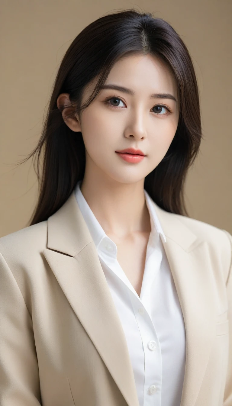 8k, ultra high resolution, best quality, masterpiece, 三分割法によるpicture,surreal, picture, 1 girl,LD:1.3), Pretty Woman, Cute face, Beautiful Eyes in Every Detail, 細かくdetailedに,masterpiece,one girl:1.2, Japanese female announcer,tabletop,glaring,black hair,hair pulled back,Blazer Uniform,White collar blouse,The ons on the chest are open..,sharp focus、Complete dynamic configuration、Beautiful and detailed、thin hair、Detailed, real skin texture、laugh、클로즈업 portrait、model body type,Looking at the audience、beauty,long neck、(((ideal body type))), one cup :2,、portrait:2、complete anatomy、なdetailed、detailed、surreal、light and shadow,strong light