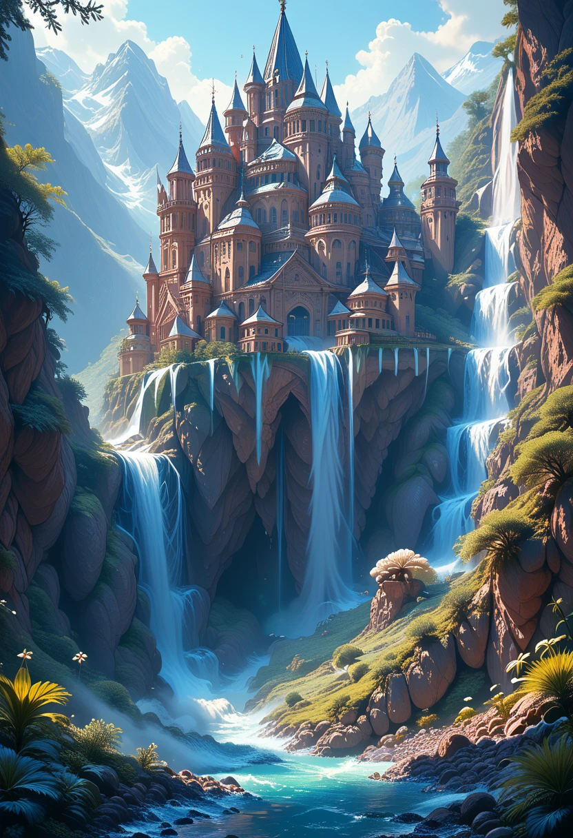 super huge mountains alps magnificent view magnificent nature fantasy huge waterfall high resolution masterpiece best quality