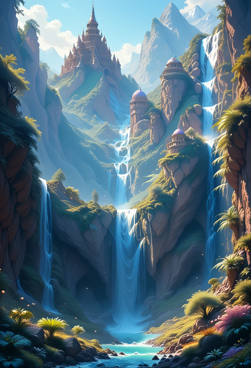 super huge mountains alps magnificent view magnificent nature fantasy huge waterfall high resolution masterpiece best quality