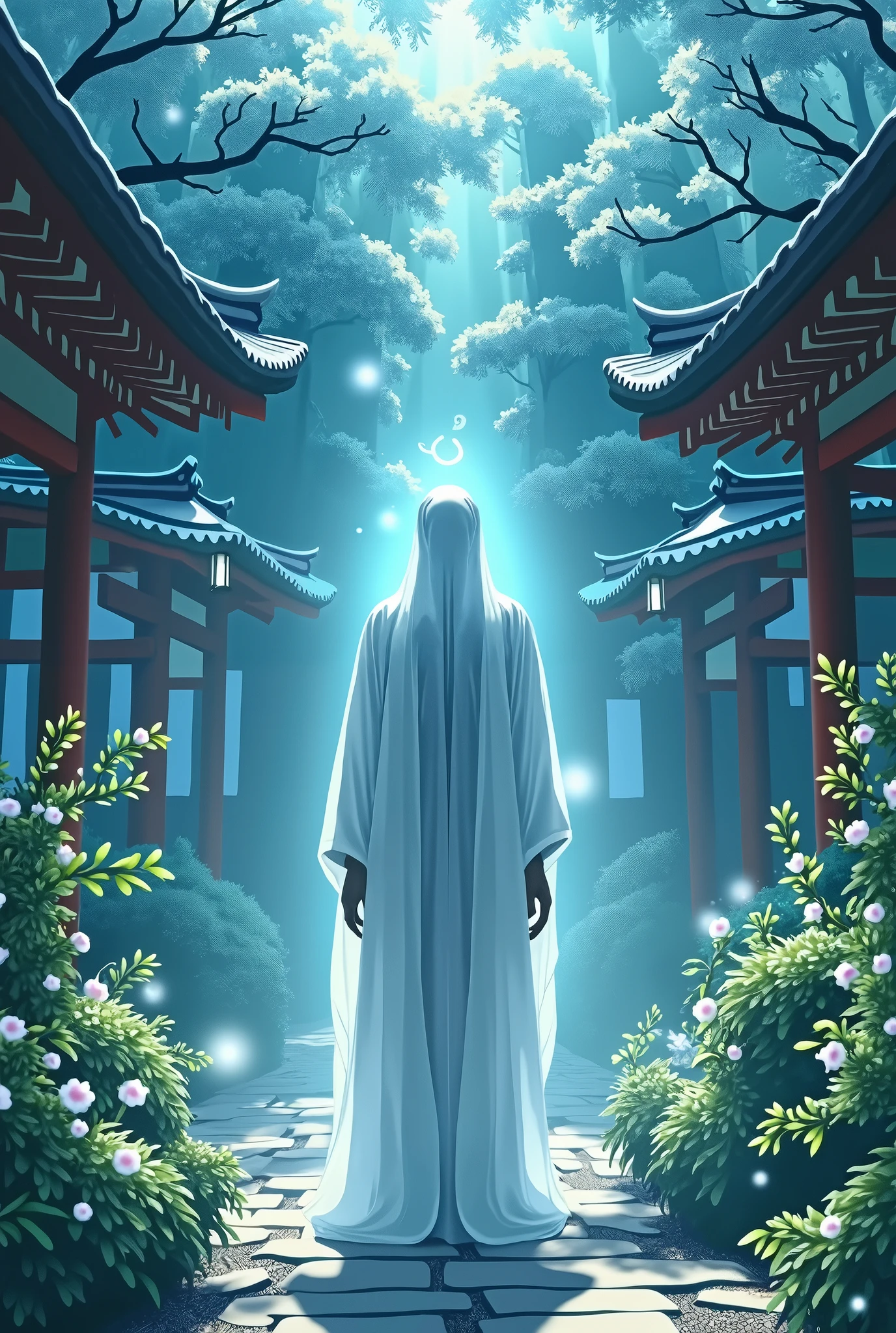 Japan　About 　God　mysterious　plant　anime　light blue　shrine　sakaki　