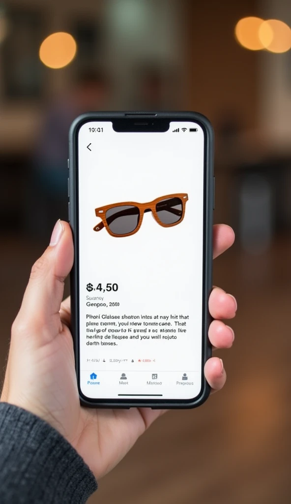 A smartphone screen showing the product page for wooden glasses