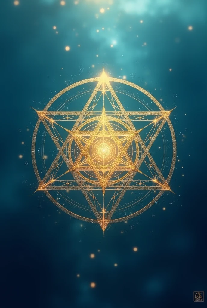 Golden srichakra image in ocean blue background