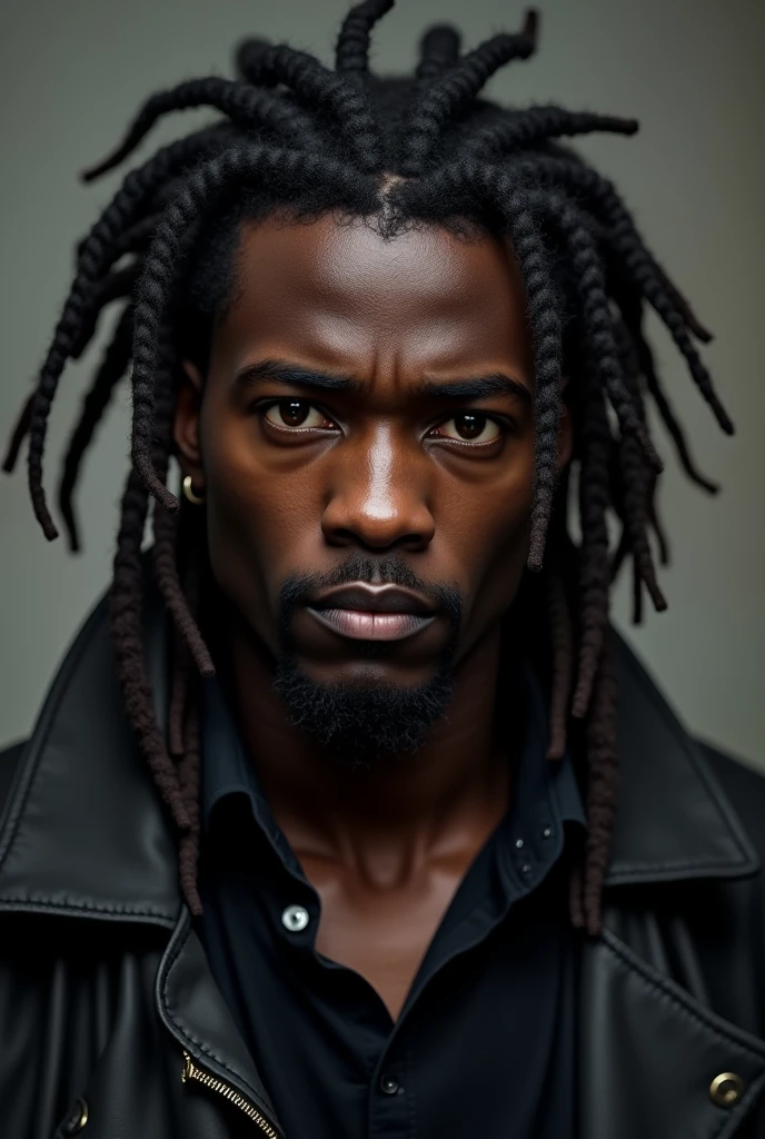 (photorealism:1.2), handsome young man, dark skin, black hair with dreadlocks , British, gangster, drug dealer,