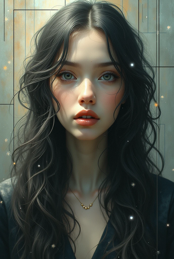 Delicate face、solo, accessories, Widescreen, moving line, Dutch Angle, cubism, Sparkle Effect, Open your mouth a little, Very long hair, 