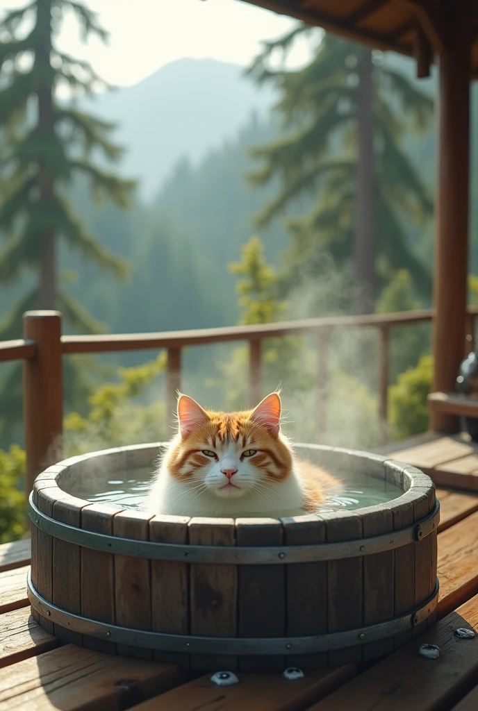 Japan　Cat and bath　Retro　Open-air bath