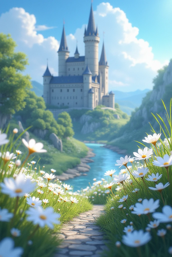 Whitish flowers and castle