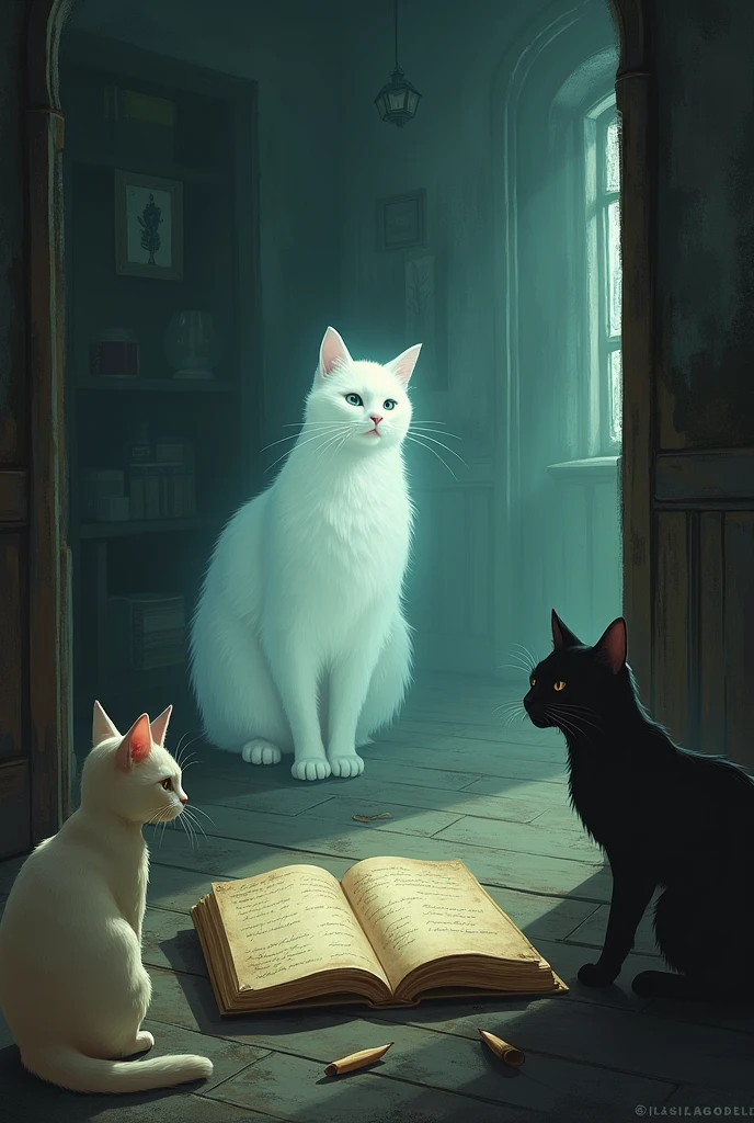 The Cat’s Diary: The new cats discover an old diary with notes from the ghost cat detailing his favorite meals and his journey to find satisfaction. They must follow the clues to a long-lost recipe that may end his restless haunting