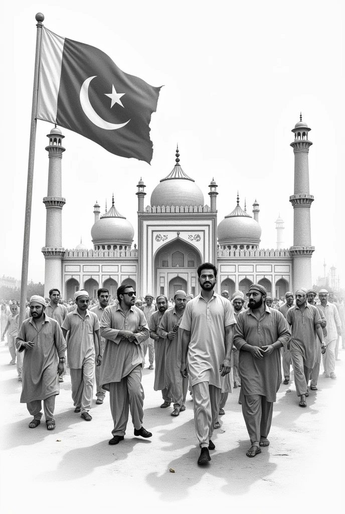Make a pencil Sketch poster like movie with cultural details of Pakistan for Pakistan independence day sketching competition