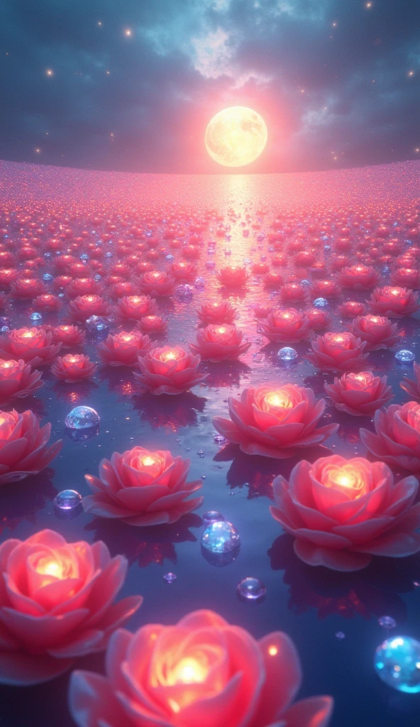 A sea of radiant roses,Petals in rainbow colors,Radiating the light of the sun and moon,Crystal material