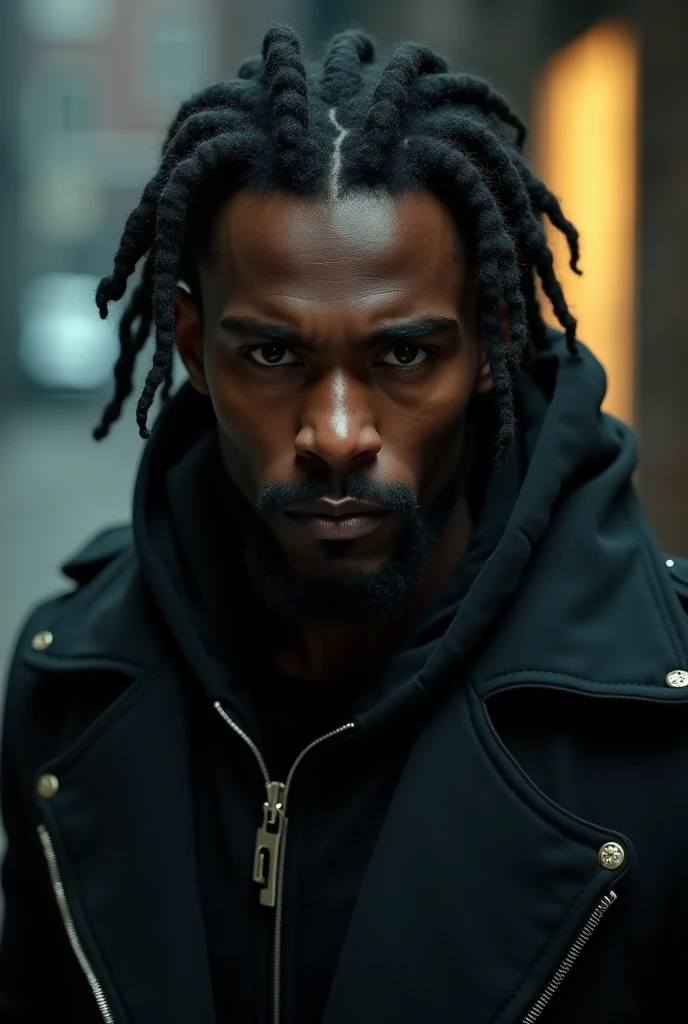 A handsome young man, dark skin, black hair with dreadlocks , British, gangster, drug dealer,