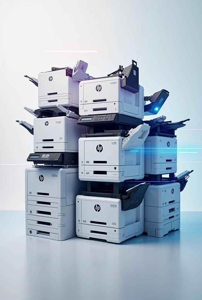 HP printers 4103fdw, 4003dn, m443nda, 4103dw, 4003dw collage photos