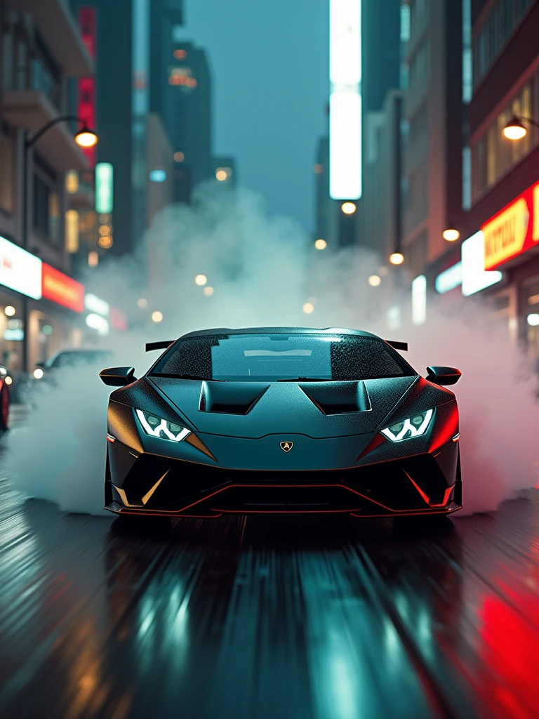 ((Masterpiece in maximum 16K resolution):1.6),((soft_color_photograpy:)1.5), ((Ultra-Detailed):1.4),((Movie-like still images and dynamic angles):1.3), ((motion blur):1.1) | (Cinematic photo of a speeding Lamborghini huracan performante race car), (street race), (cinematic lens), ((tyndall effect):1.1), (Street light), (smoke), (super car), (Night at City Street), (sense of speed), (shimmer), (visual experience), (Realism), (Realistic), award-winning graphics, dark shot, film grain, extremely detailed, Digital Art, rtx, Unreal Engine, scene concept anti glare effect, All captured with sharp focus.
Rendered in ultra-high definition with UHD and retina quality, this masterpiece ensures anatomical correctness and textured skin with super detail. With a focus on high quality and accuracy, this award-winning portrayal captures every nuance in stunning 16k resolution, immersing viewers in its lifelike depiction. Avoid extreme angles or exaggerated expressions to maintain realism.