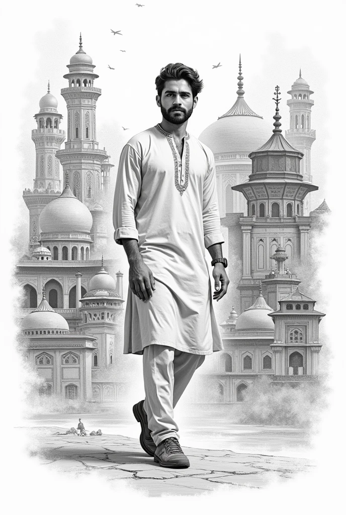 pencil Sketch poster with cultural details of Pakistan for Pakistan independence day art competition