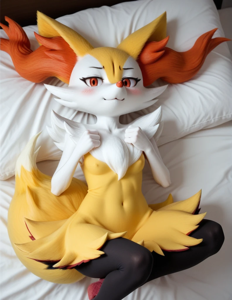 Anthro, kemono style, braixen Pokemon, female, laying, Best Quality, lewd