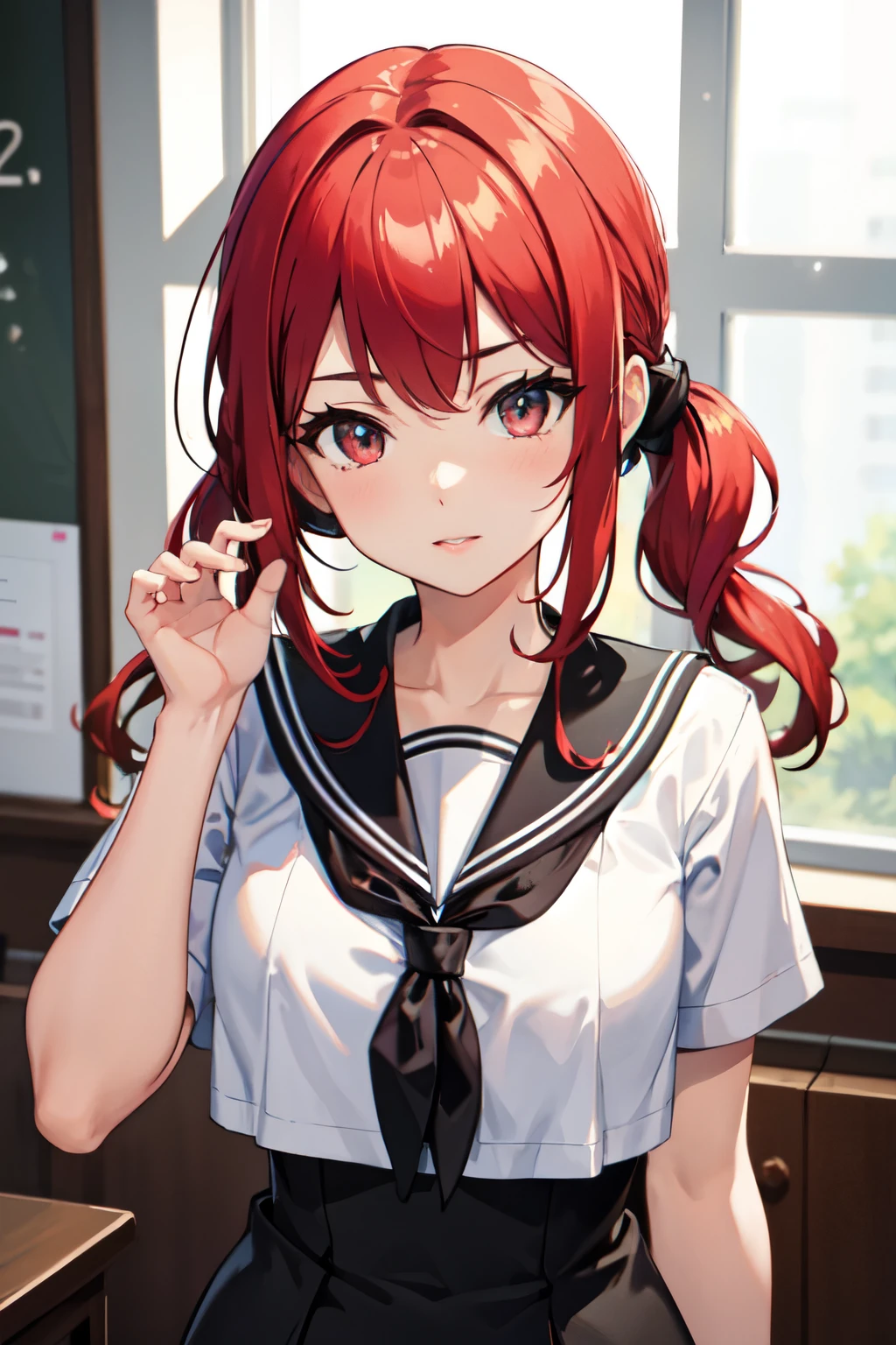 8k,Highest quality,masterpiece, Sharp focus,high school girl,,Red hair,Lewd,Sailor suit